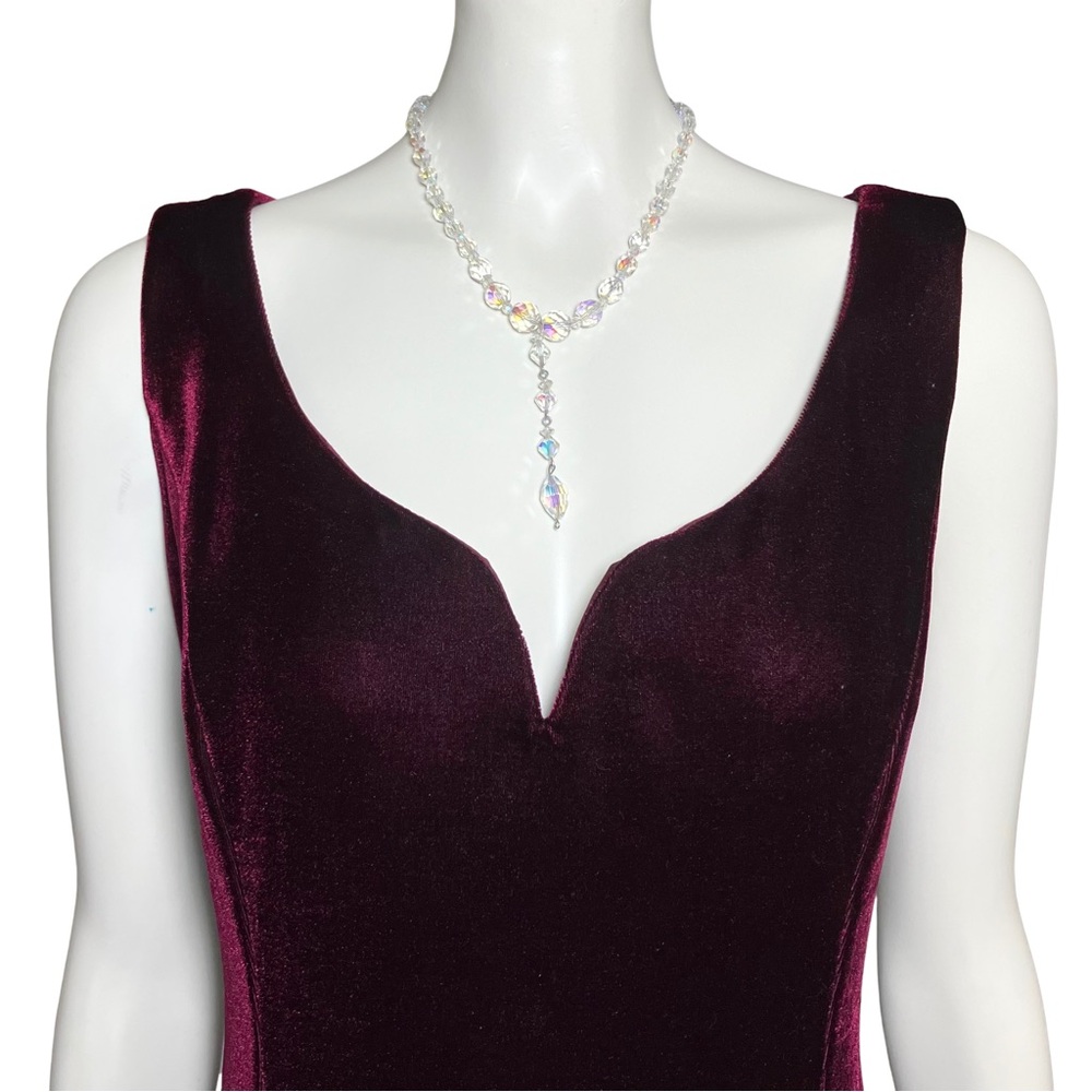 Vintage 50s Clear Crystal Aurora Borealis AB Iridiescent Glass Beaded Y Necklace - Picture 3 of 9